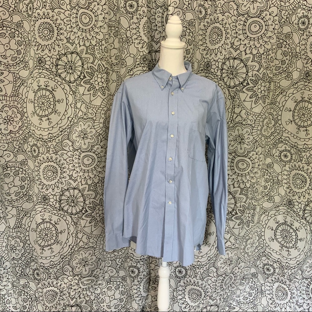 No Iron Blue Plaid Men’s Lands’ End Dress Shirt